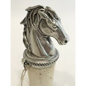 Vintage H.M. Pewter Horse Head Bust Wine Bottle Stopper Cork Ring for Chain 1993